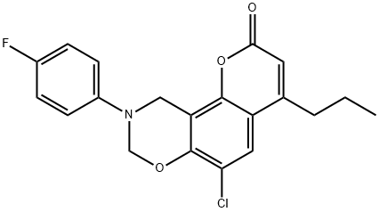 6-chloro-9-(4-fluorophenyl)-4-propyl-8,10-dihydropyrano[2,3-f][1,3]benzoxazin-2-one 结构式