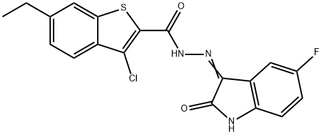 3-chloro-6-ethyl-N'-(5-fluoro-2-oxoindol-3-yl)-1-benzothiophene-2-carbohydrazide 结构式