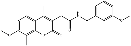 2-(7-methoxy-4,8-dimethyl-2-oxochromen-3-yl)-N-[(3-methoxyphenyl)methyl]acetamide 结构式