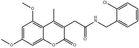 N-[(2-chlorophenyl)methyl]-2-(5,7-dimethoxy-4-methyl-2-oxochromen-3-yl)acetamide 结构式