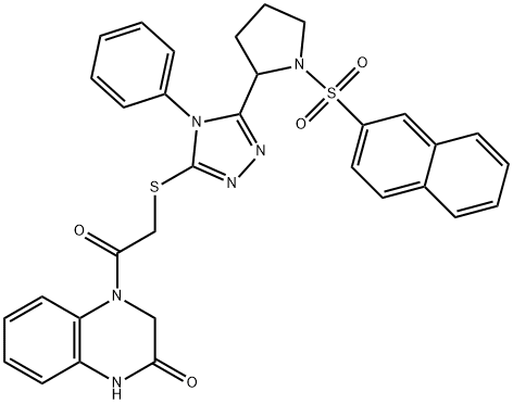 4-[2-[[5-(1-naphthalen-2-ylsulfonylpyrrolidin-2-yl)-4-phenyl-1,2,4-triazol-3-yl]sulfanyl]acetyl]-1,3-dihydroquinoxalin-2-one 结构式