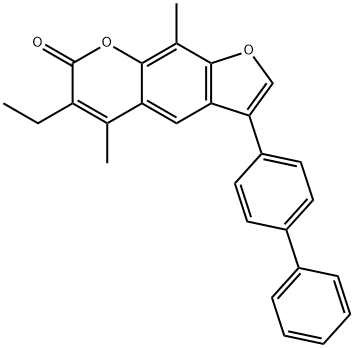 6-ethyl-5,9-dimethyl-3-(4-phenylphenyl)furo[3,2-g]chromen-7-one 结构式