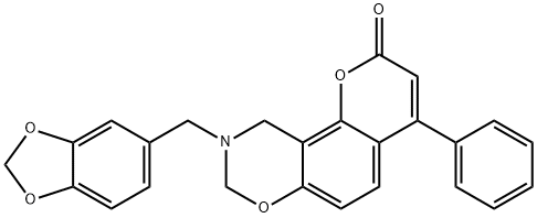 9-(1,3-benzodioxol-5-ylmethyl)-4-phenyl-8,10-dihydropyrano[2,3-f][1,3]benzoxazin-2-one 结构式
