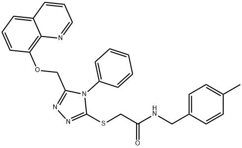 N-[(4-methylphenyl)methyl]-2-[[4-phenyl-5-(quinolin-8-yloxymethyl)-1,2,4-triazol-3-yl]sulfanyl]acetamide 结构式