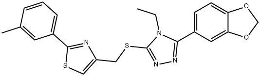 4-[[5-(1,3-benzodioxol-5-yl)-4-ethyl-1,2,4-triazol-3-yl]sulfanylmethyl]-2-(3-methylphenyl)-1,3-thiazole 结构式