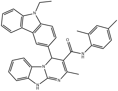 N-(2,4-dimethylphenyl)-4-(9-ethylcarbazol-3-yl)-2-methyl-1,4-dihydropyrimido[1,2-a]benzimidazole-3-carboxamide 结构式