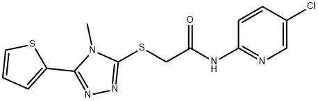 N-(5-chloropyridin-2-yl)-2-[(4-methyl-5-thiophen-2-yl-1,2,4-triazol-3-yl)sulfanyl]acetamide 结构式