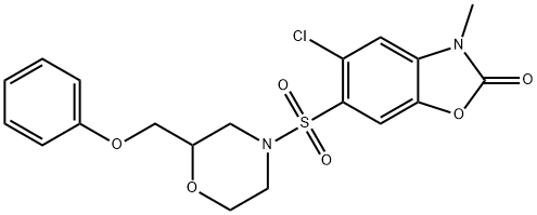 5-chloro-3-methyl-6-[2-(phenoxymethyl)morpholin-4-yl]sulfonyl-1,3-benzoxazol-2-one 结构式