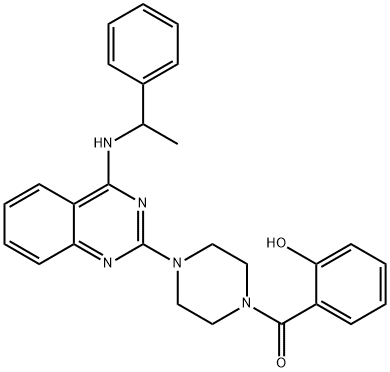 (2-hydroxyphenyl)-[4-[4-(1-phenylethylamino)quinazolin-2-yl]piperazin-1-yl]methanone 结构式