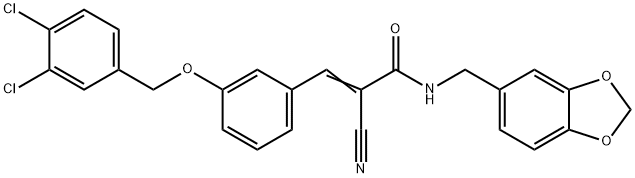 (E)-N-(1,3-benzodioxol-5-ylmethyl)-2-cyano-3-[3-[(3,4-dichlorophenyl)methoxy]phenyl]prop-2-enamide 结构式