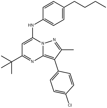 5-tert-butyl-N-(4-butylphenyl)-3-(4-chlorophenyl)-2-methylpyrazolo[1,5-a]pyrimidin-7-amine 结构式