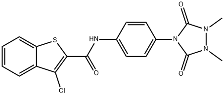 3-chloro-N-[4-(1,2-dimethyl-3,5-dioxo-1,2,4-triazolidin-4-yl)phenyl]-1-benzothiophene-2-carboxamide 结构式