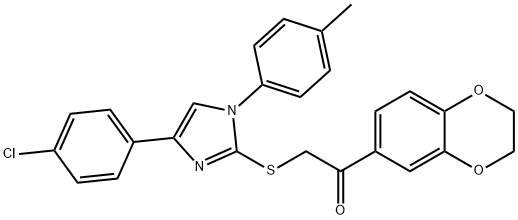 2-[4-(4-chlorophenyl)-1-(4-methylphenyl)imidazol-2-yl]sulfanyl-1-(2,3-dihydro-1,4-benzodioxin-6-yl)ethanone 结构式