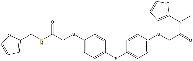N-(furan-2-ylmethyl)-2-[4-[4-[2-(furan-2-ylmethylamino)-2-oxoethyl]sulfanylphenyl]sulfanylphenyl]sulfanylacetamide 结构式