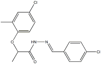 2-(4-chloro-2-methylphenoxy)-N-[(E)-(4-chlorophenyl)methylideneamino]propanamide 结构式