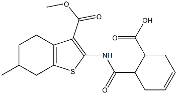 6-[(3-methoxycarbonyl-6-methyl-4,5,6,7-tetrahydro-1-benzothiophen-2-yl)carbamoyl]cyclohex-3-ene-1-carboxylic acid 结构式