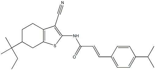 (E)-N-[3-cyano-6-(2-methylbutan-2-yl)-4,5,6,7-tetrahydro-1-benzothiophen-2-yl]-3-(4-propan-2-ylphenyl)prop-2-enamide 结构式