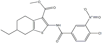 methyl 2-[(4-chloro-3-nitrobenzoyl)amino]-6-ethyl-4,5,6,7-tetrahydro-1-benzothiophene-3-carboxylate 结构式