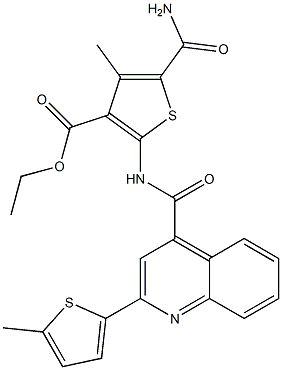 ethyl 5-carbamoyl-4-methyl-2-[[2-(5-methylthiophen-2-yl)quinoline-4-carbonyl]amino]thiophene-3-carboxylate 结构式