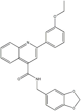 N-(1,3-benzodioxol-5-ylmethyl)-2-(3-ethoxyphenyl)quinoline-4-carboxamide 结构式