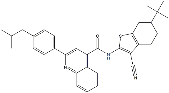 N-(6-tert-butyl-3-cyano-4,5,6,7-tetrahydro-1-benzothiophen-2-yl)-2-[4-(2-methylpropyl)phenyl]quinoline-4-carboxamide 结构式