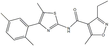 N-[4-(2,5-dimethylphenyl)-5-methyl-1,3-thiazol-2-yl]-3-ethyl-5-methyl-1,2-oxazole-4-carboxamide 结构式