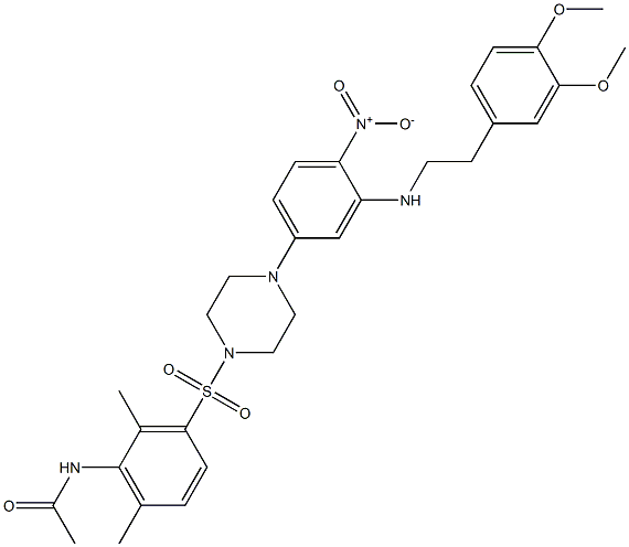 N-[3-[4-[3-[2-(3,4-dimethoxyphenyl)ethylamino]-4-nitrophenyl]piperazin-1-yl]sulfonyl-2,6-dimethylphenyl]acetamide 结构式