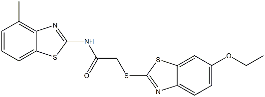 2-[(6-ethoxy-1,3-benzothiazol-2-yl)sulfanyl]-N-(4-methyl-1,3-benzothiazol-2-yl)acetamide 结构式