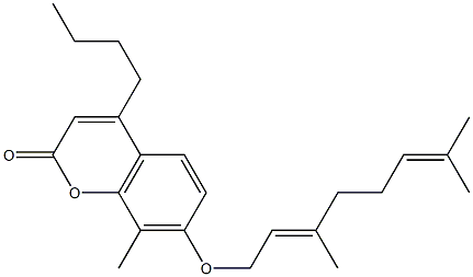 4-butyl-7-[(2E)-3,7-dimethylocta-2,6-dienoxy]-8-methylchromen-2-one 结构式