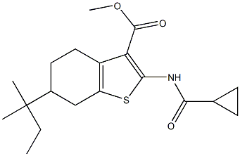 methyl 2-(cyclopropanecarbonylamino)-6-(2-methylbutan-2-yl)-4,5,6,7-tetrahydro-1-benzothiophene-3-carboxylate 结构式