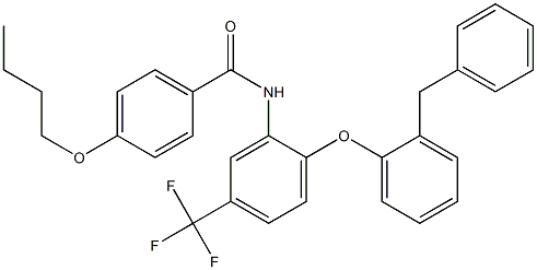 N-[2-(2-benzylphenoxy)-5-(trifluoromethyl)phenyl]-4-butoxybenzamide 结构式