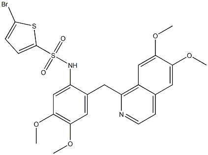 5-bromo-N-[2-[(6,7-dimethoxyisoquinolin-1-yl)methyl]-4,5-dimethoxyphenyl]thiophene-2-sulfonamide 结构式