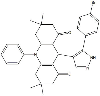 9-[5-(4-bromophenyl)-1H-pyrazol-4-yl]-3,3,6,6-tetramethyl-10-phenyl-4,5,7,9-tetrahydro-2H-acridine-1,8-dione 结构式