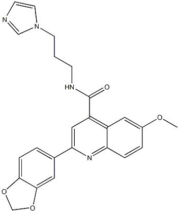 2-(1,3-benzodioxol-5-yl)-N-(3-imidazol-1-ylpropyl)-6-methoxyquinoline-4-carboxamide 结构式