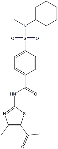 N-(5-acetyl-4-methyl-1,3-thiazol-2-yl)-4-[cyclohexyl(methyl)sulfamoyl]benzamide 结构式