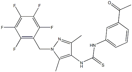 1-(3-acetylphenyl)-3-[3,5-dimethyl-1-[(2,3,4,5,6-pentafluorophenyl)methyl]pyrazol-4-yl]thiourea 结构式