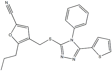 4-[(4-phenyl-5-thiophen-2-yl-1,2,4-triazol-3-yl)sulfanylmethyl]-5-propylfuran-2-carbonitrile 结构式