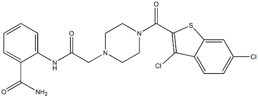 2-[[2-[4-(3,6-dichloro-1-benzothiophene-2-carbonyl)piperazin-1-yl]acetyl]amino]benzamide 结构式