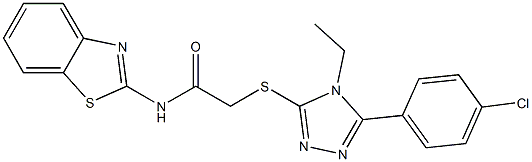 N-(1,3-benzothiazol-2-yl)-2-[[5-(4-chlorophenyl)-4-ethyl-1,2,4-triazol-3-yl]sulfanyl]acetamide 结构式