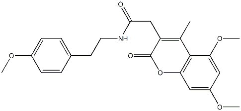 2-(5,7-dimethoxy-4-methyl-2-oxochromen-3-yl)-N-[2-(4-methoxyphenyl)ethyl]acetamide 结构式