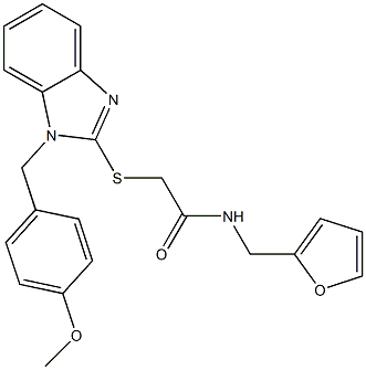 N-(furan-2-ylmethyl)-2-[1-[(4-methoxyphenyl)methyl]benzimidazol-2-yl]sulfanylacetamide 结构式