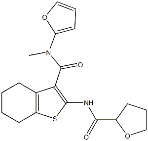 N-[3-(furan-2-ylmethylcarbamoyl)-4,5,6,7-tetrahydro-1-benzothiophen-2-yl]oxolane-2-carboxamide 结构式