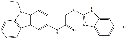 2-[(6-chloro-1H-benzimidazol-2-yl)sulfanyl]-N-(9-ethylcarbazol-3-yl)acetamide 结构式