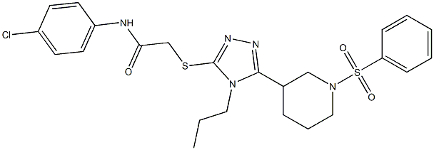 2-[[5-[1-(benzenesulfonyl)piperidin-3-yl]-4-propyl-1,2,4-triazol-3-yl]sulfanyl]-N-(4-chlorophenyl)acetamide 结构式