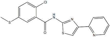 2-chloro-5-methylsulfanyl-N-(4-pyridin-2-yl-1,3-thiazol-2-yl)benzamide 结构式