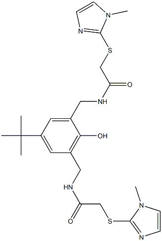 N-[[5-tert-butyl-2-hydroxy-3-[[[2-(1-methylimidazol-2-yl)sulfanylacetyl]amino]methyl]phenyl]methyl]-2-(1-methylimidazol-2-yl)sulfanylacetamide 结构式