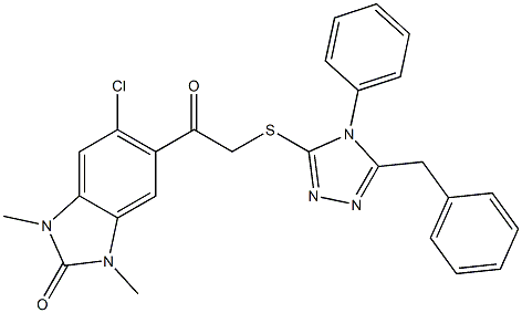 5-[2-[(5-benzyl-4-phenyl-1,2,4-triazol-3-yl)sulfanyl]acetyl]-6-chloro-1,3-dimethylbenzimidazol-2-one 结构式