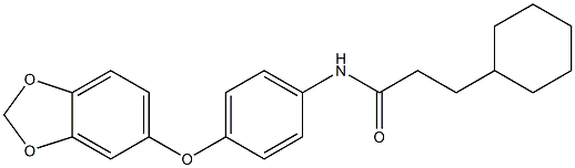 N-[4-(1,3-benzodioxol-5-yloxy)phenyl]-3-cyclohexylpropanamide 结构式