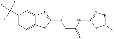 N-(5-methyl-1,3,4-thiadiazol-2-yl)-2-[[5-(trifluoromethyl)-1,3-benzothiazol-2-yl]sulfanyl]acetamide 结构式