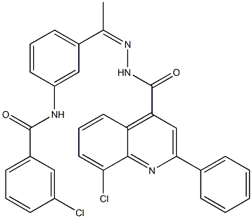 8-chloro-N-[(Z)-1-[3-[(3-chlorobenzoyl)amino]phenyl]ethylideneamino]-2-phenylquinoline-4-carboxamide 结构式